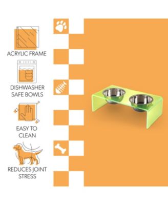 The Licker Store Keaton Modern Acrylic Rectangular Elevated Pet Feeder with 2-Stainless Steel Bowls