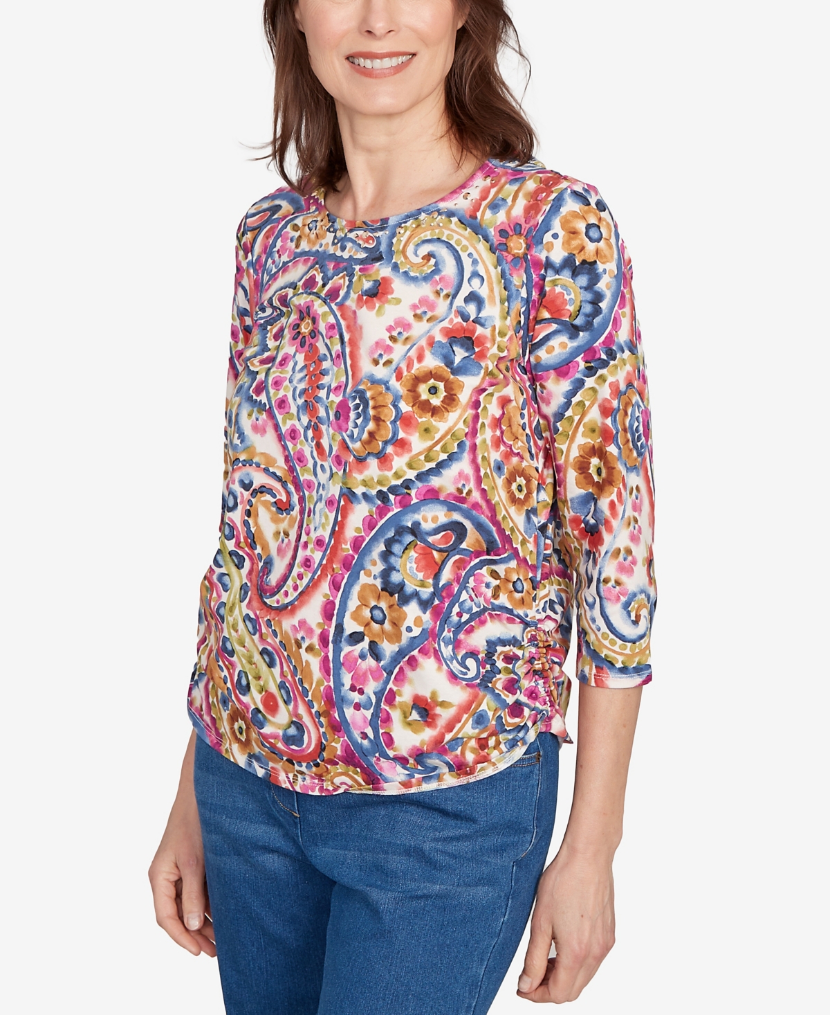 Alfred Dunner Petite Paisley Top In Multi