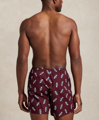 Men's Holiday Bear Printed Woven Single-Button Fly Boxers