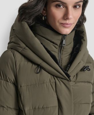 Women's Belted Asymmetrical Zip Front Puffer Coat