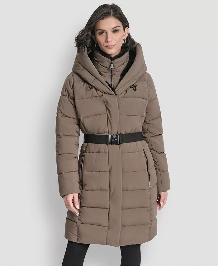 Women's Belted Asymmetrical Zip Front Puffer Coat
