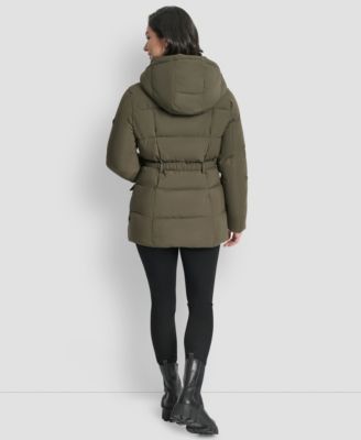 Women's Belted Hooded Puffer Coat