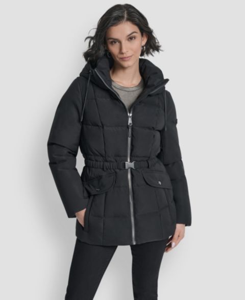 Женские куртки DKNY Belted Hooded Puffer Coat