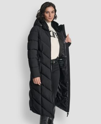 Women's Hooded Zip Front A-Line Maxi Puffer Coat