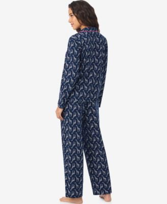 Women's Long Sleeve Notch Collar Top and Long Pants Pajama Set