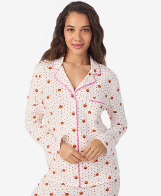 Women's Long Sleeve Notch Collar Top and Long Pants Pajama Set