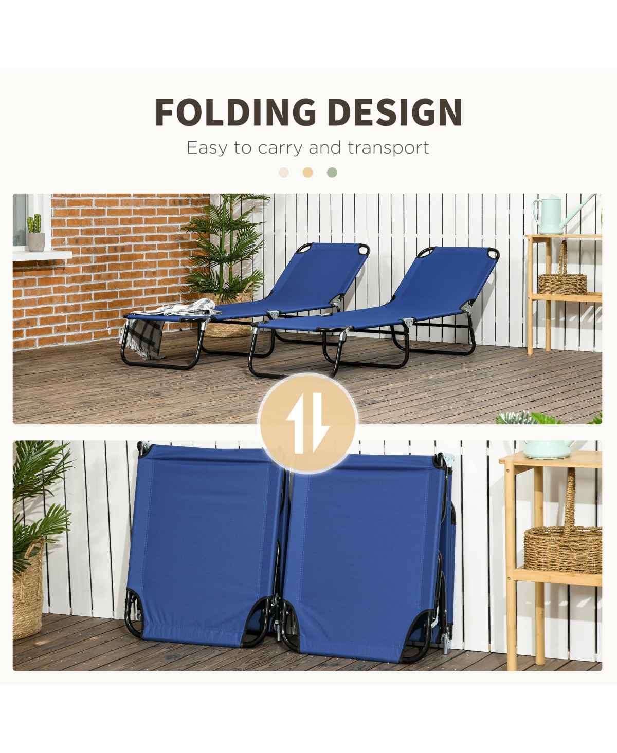 Outsunny Folding Chaise Lounge Pool Chairs, Reclining Back, Steel Frame & Breathable Mesh for Beach, Yard