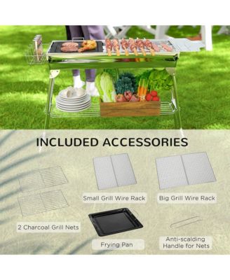 Portable Folding Charcoal BBQ Grill with Pan Storage Shelf Hooks