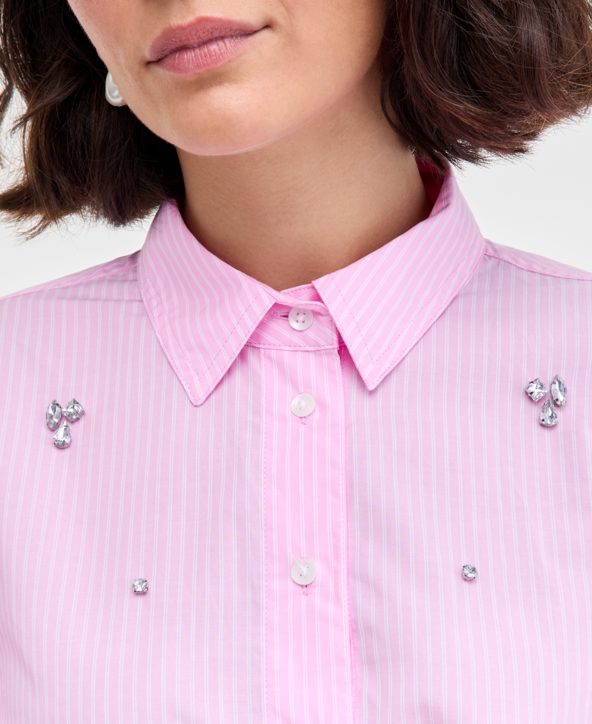 On 34th Women's Embellished Striped Shirt, Macy's Exclusive