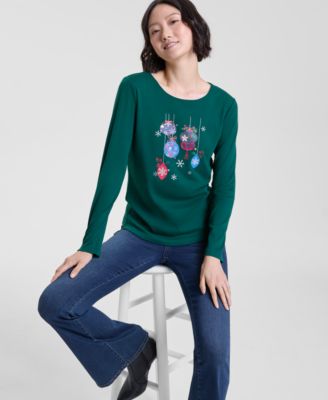 Women's Ornaments Long-Sleeve Top, Macy's Exclusive