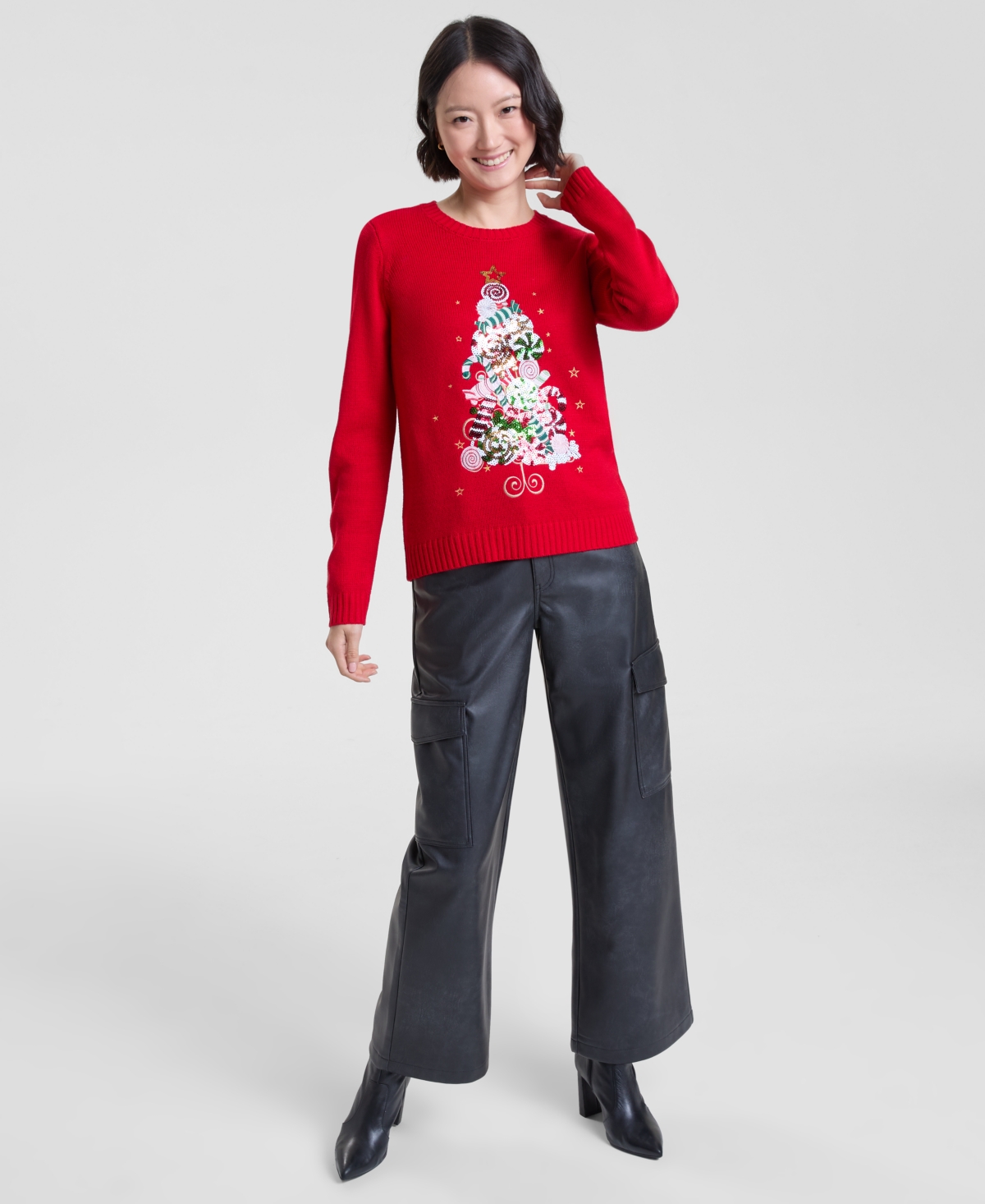 Holiday Lane Plus Size Candy-tree Crewneck Sweater In Red