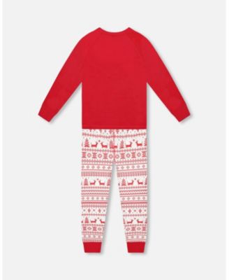 Kids Unisex Cotton Two-Piece Pajama Set Red and White Fairisle - Toddler|Child