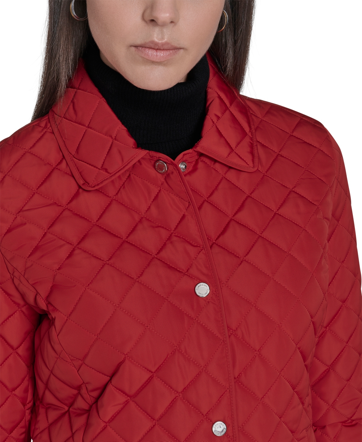 Calvin Klein Womens Collared Quilted Coat In Red