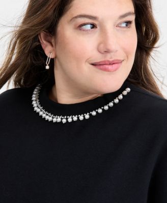 Trendy Plus Size Embellished-Neck Long-Sleeve Sweatshirt, Macy's Exclusive