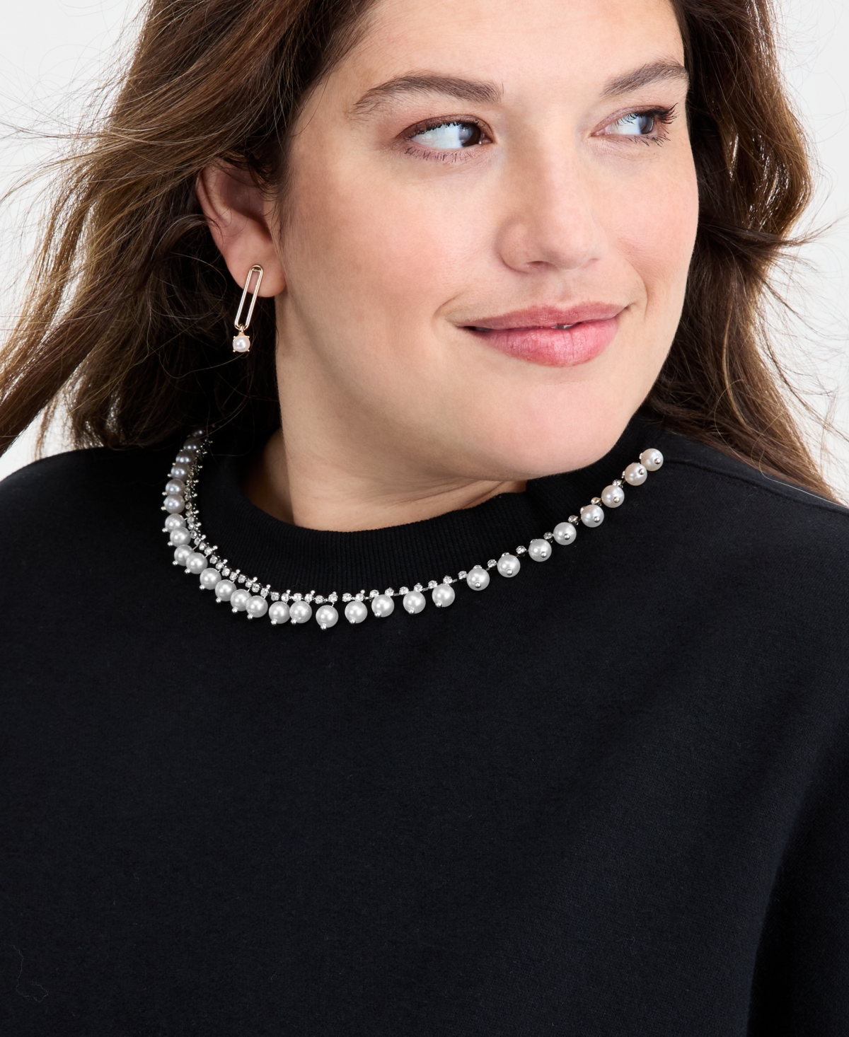 On 34th Trendy Plus Size Embellished-neck Long-sleeve Sweatshirt, Macy's Exclusive In Black