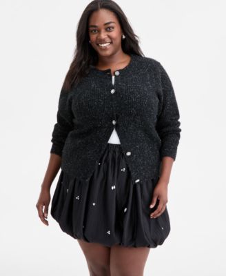 Trendy Plus Size Metallic Knit Jewel-Button Cardigan