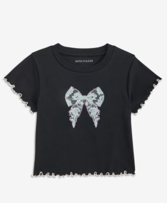 With Jules - Girls 7-16 Lettuce-Edge Cotton Bow T-Shirt