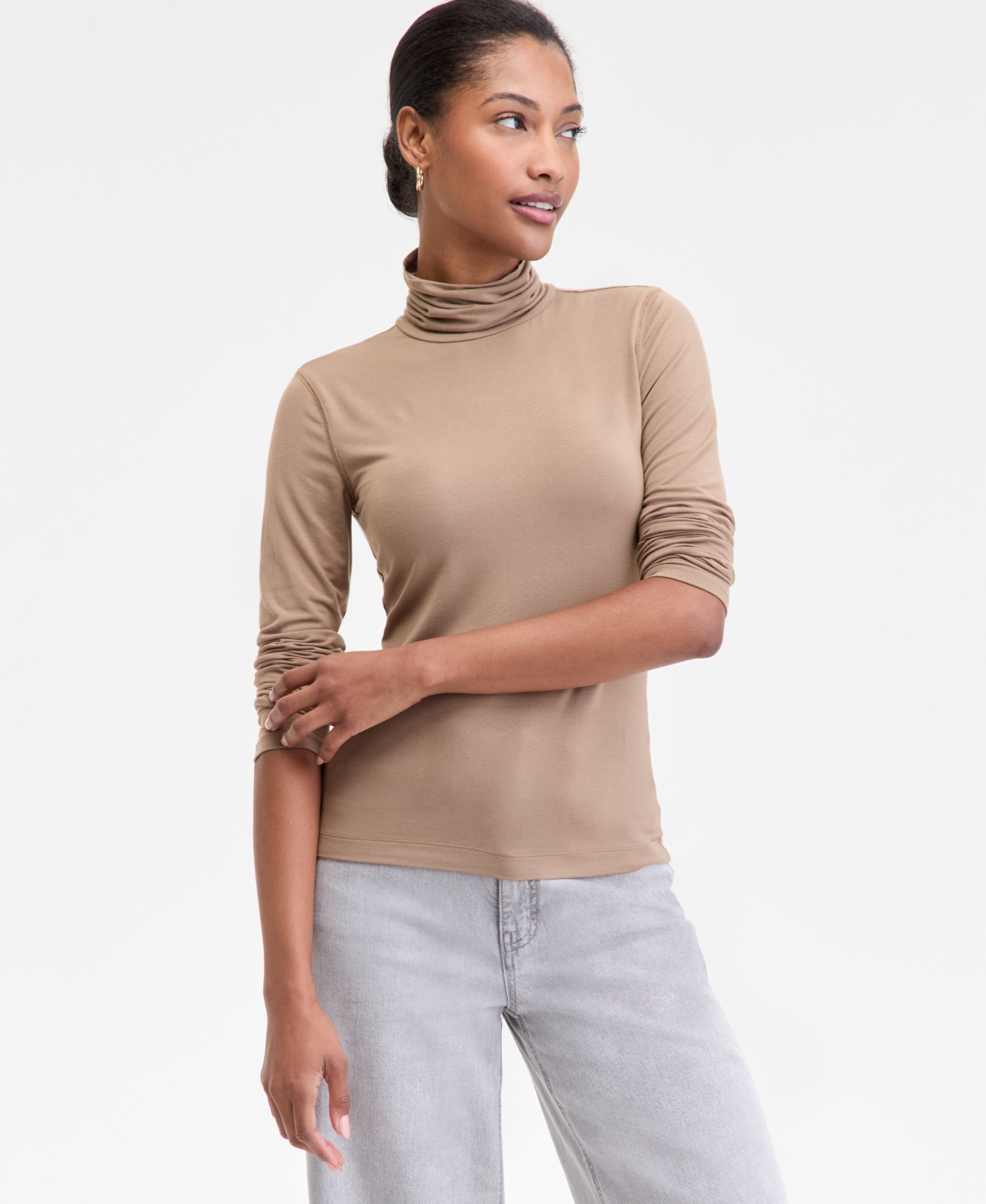 On 34th Women's Modal Long Sleeve Turtleneck, Created For Macy's In Brown