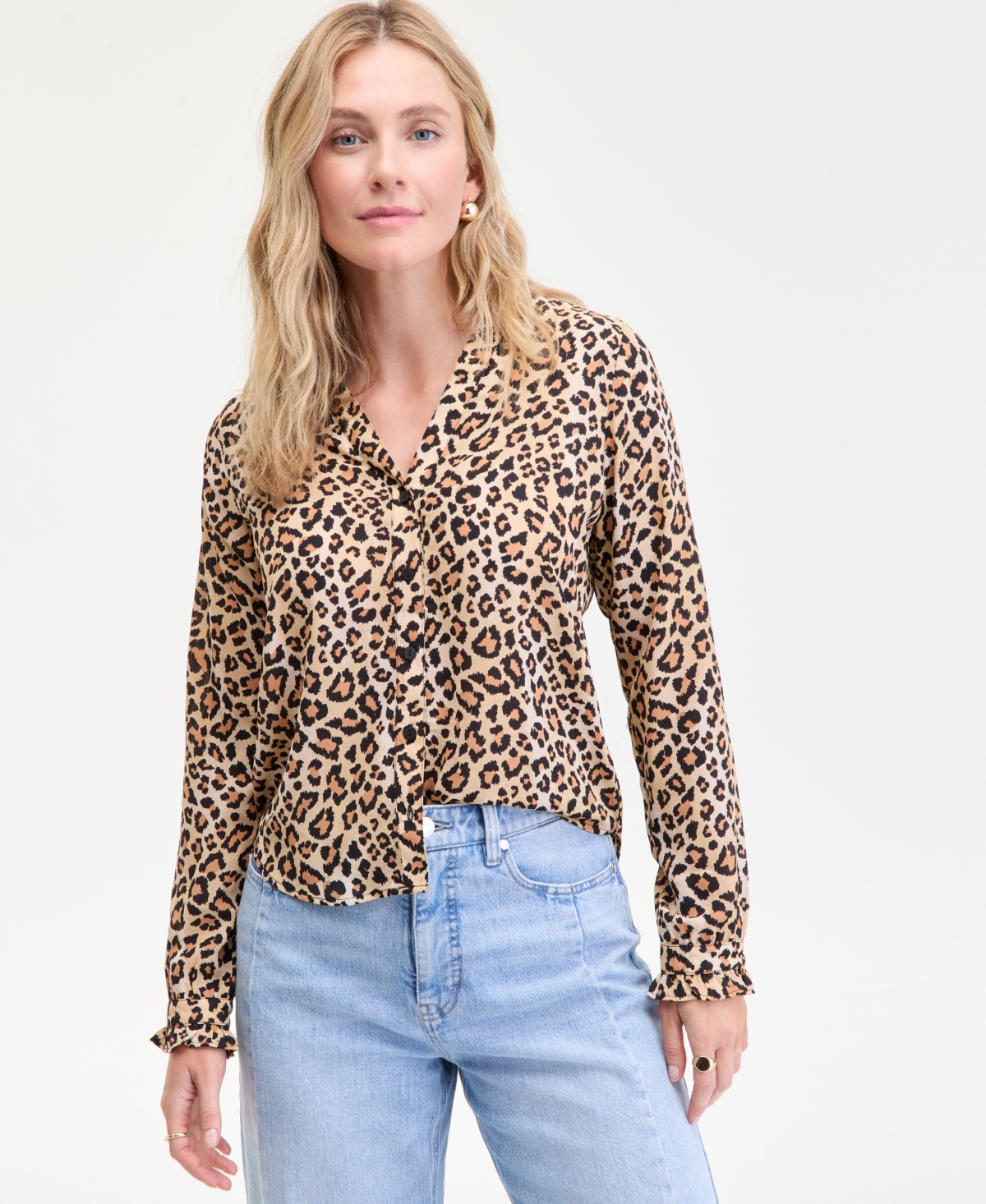 On 34th Women's Ruffle-trim Split-neck Blouse, Macy's Exclusive In Animal Print