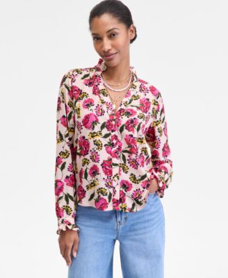 On 34th - Women's Ruffle-Trim Split-Neck Blouse