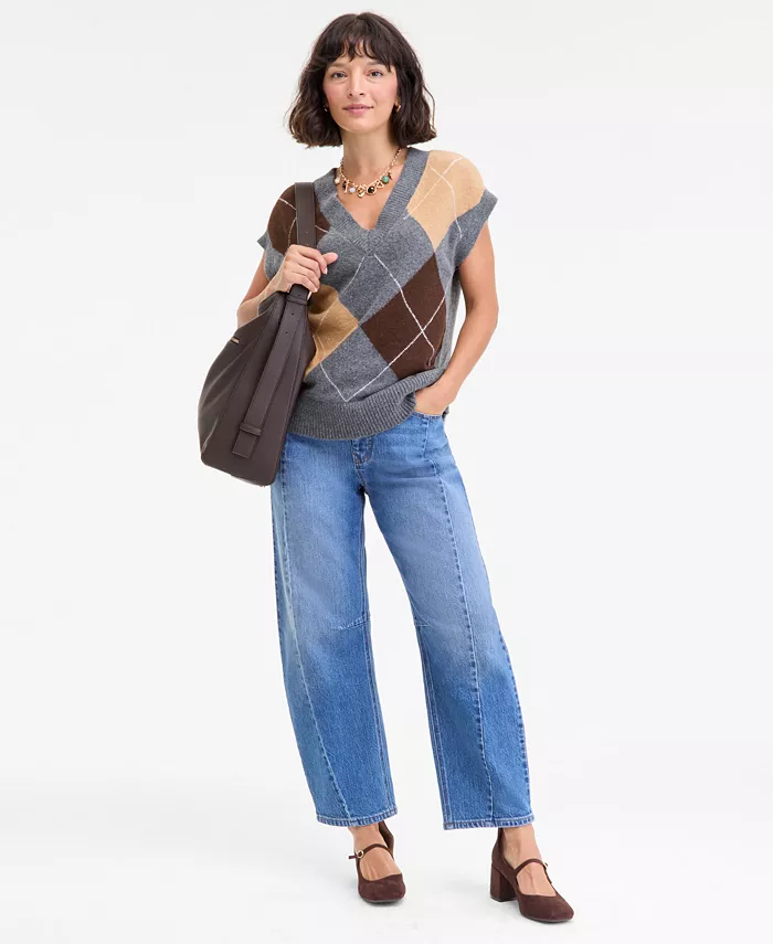 Women's Argyle Oversized Sweater Vest - thumbnail 2