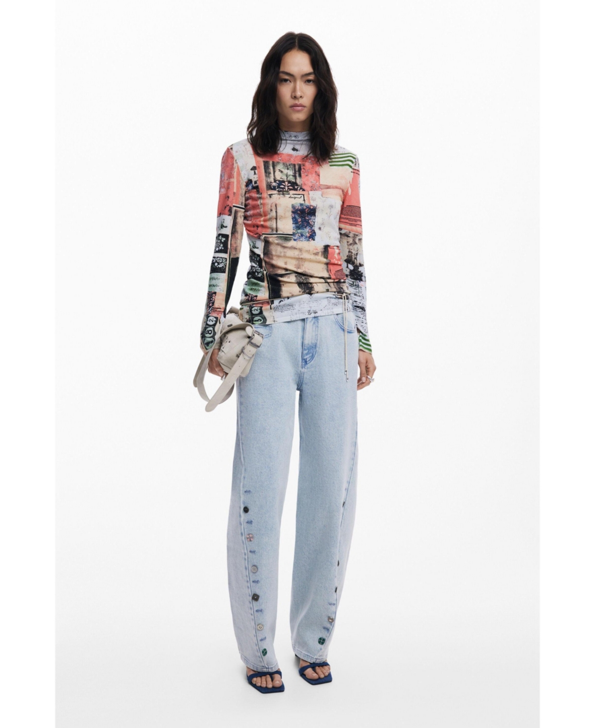 Desigual Barrel Leg Jeans In Blue