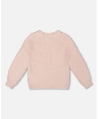 Toddler Girls Knit Sweater Pinkish White with Sequin Heart - Toddler|Child