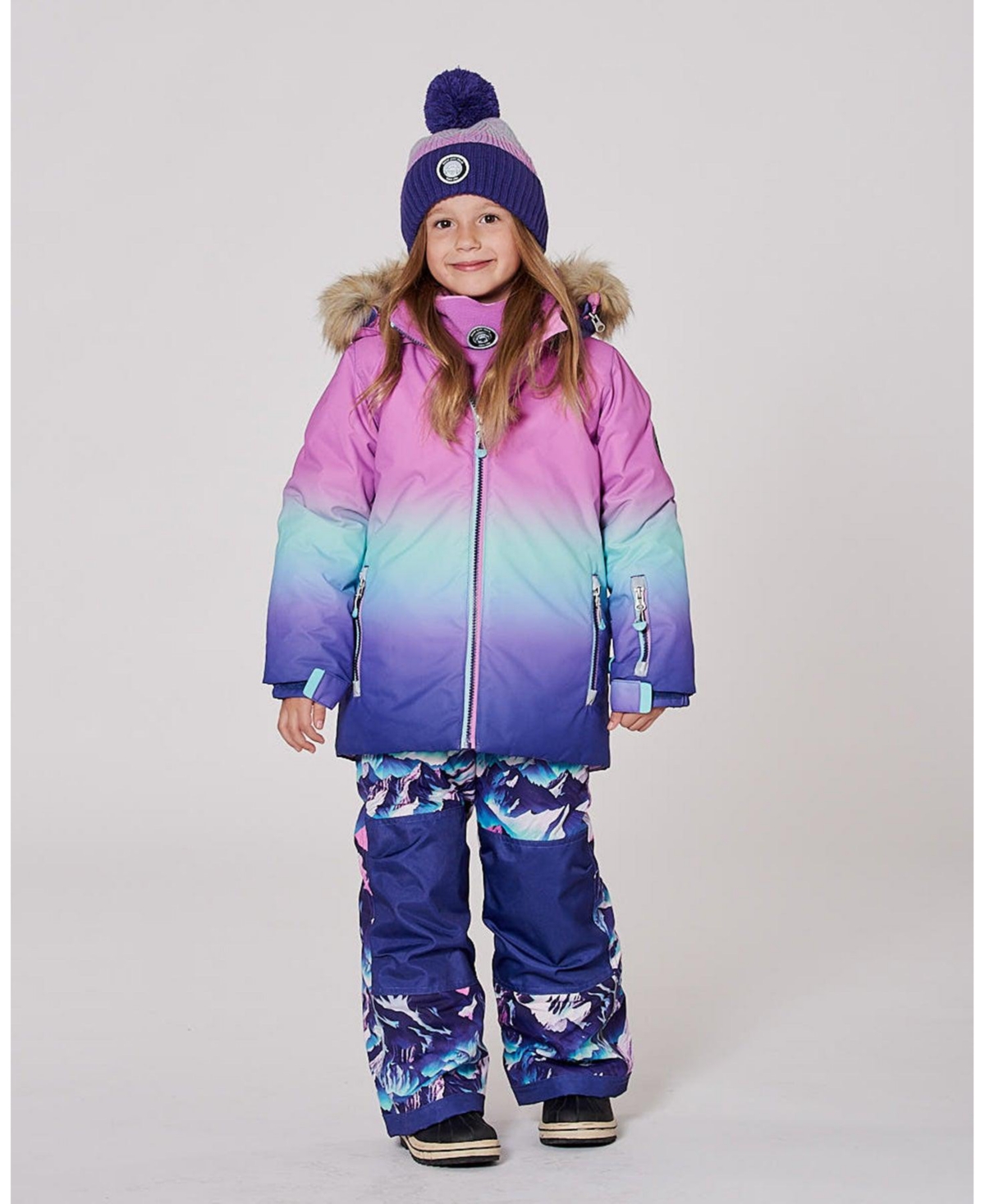 Deux par Girl Two-Piece Play Snowsuit Purple Mountain Print