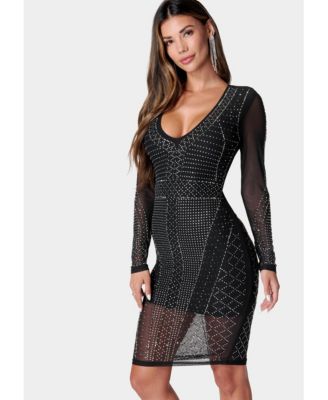 Women's Crystal Mesh Midi Dress
