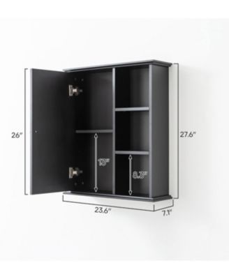 Over The Bathroom Cabinet - Wall Mounted Medicine Cabinet with Shelves, Wooden Storage for Bathroom, Kitchen & Laundry Room (Black)