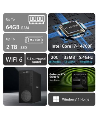 Omen 16L Gaming Tower Desktop Intel Core i7 14700F 8GB RAM NVIDIA GeForce RTX 5060 Ti 512GB SSD Storage Windows 11 Home - Black
