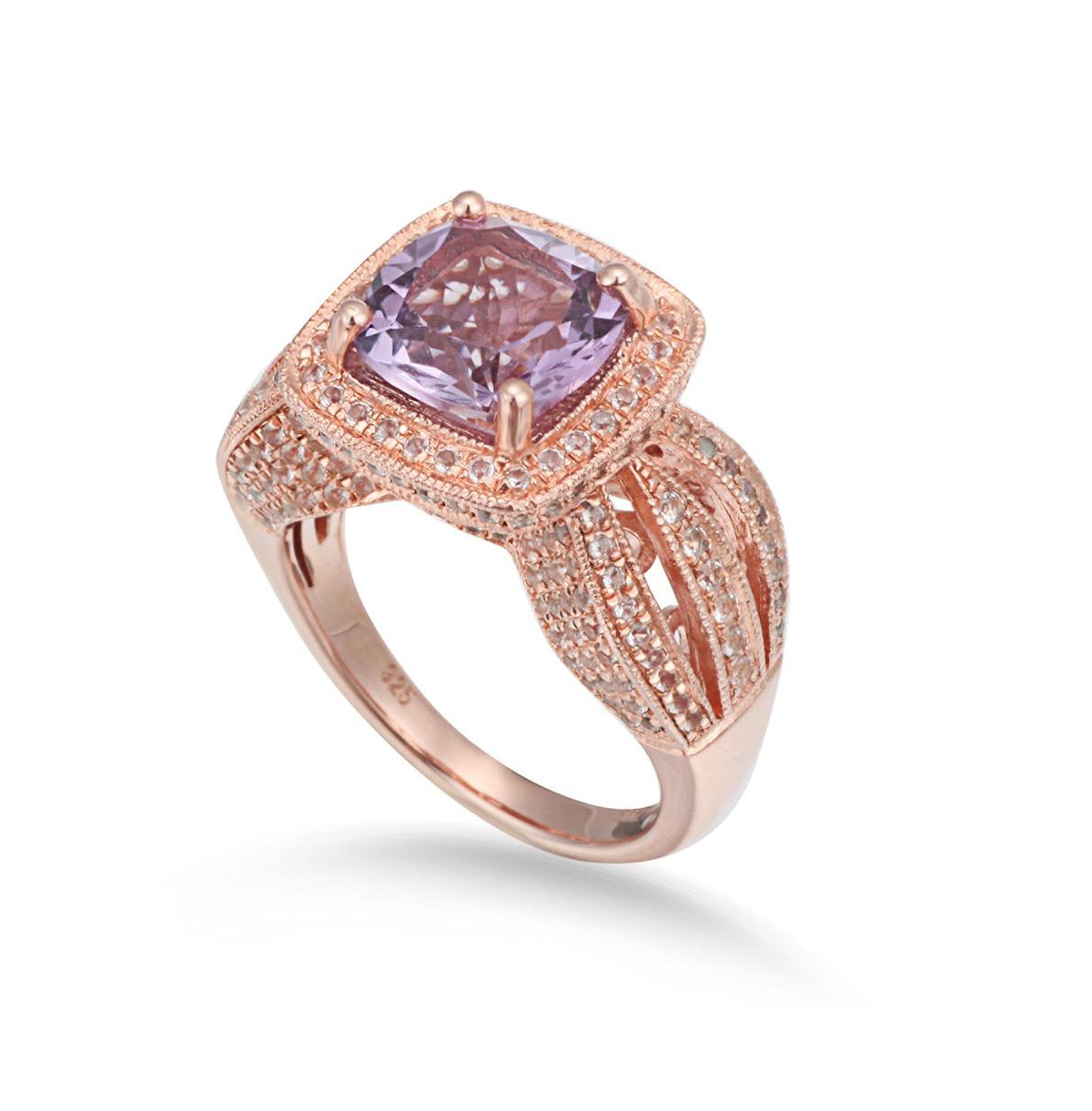 Suzy Levian Sterling Silver Cushion Cut Center Topaz Cocktail Ring - Smoky quartz