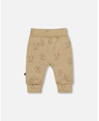 Baby Boy Cotton Evolutive Pants Beige Printed Dogs - Baby