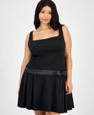 Trendy Plus Size Drop-Waist Bow Mini Dress