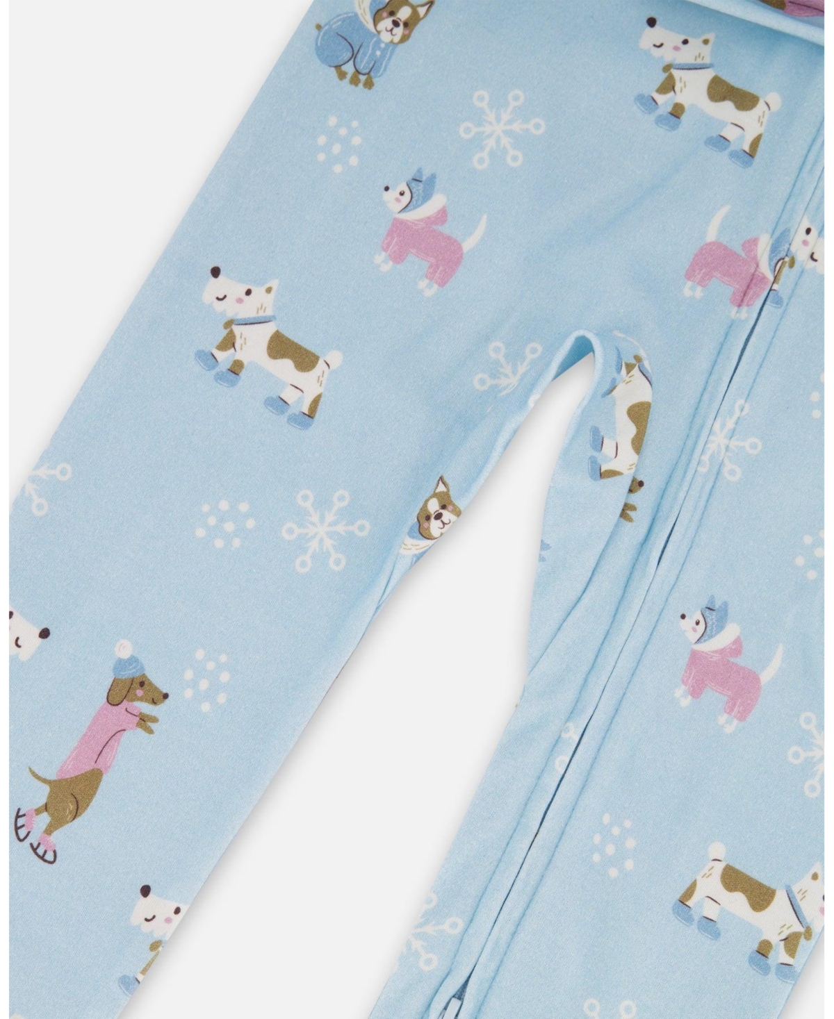 Deux par Girl Cotton Interlock One-Piece Pajama Blue Dog Print