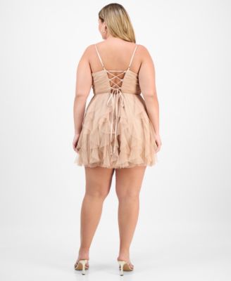 Plus Size Glitter-Mesh Ruffle-Skirt Mini Dress