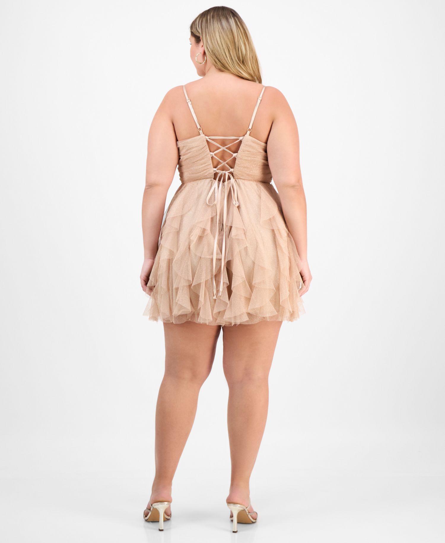 Plus Size Glitter-Mesh Ruffle-Skirt Mini Dress
