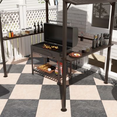 8 x 5ft Hardtop Grill Gazebo with Side Shelves and Cup Holders