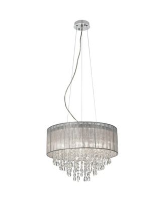 Chrome 7-Light Crystal Silver Fabric Shade 20" Wide Modern Fixture Chandelier Lighting
