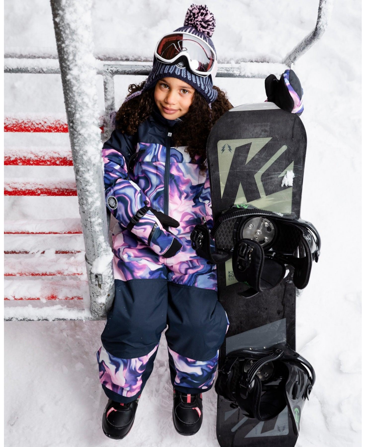 Deux par Girl One-Piece Teknik Snowsuit Pink and Blue Marble