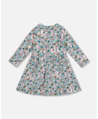 Toddler Girls Half Button Cotton Dress Blue Llama Print - Toddler|Child