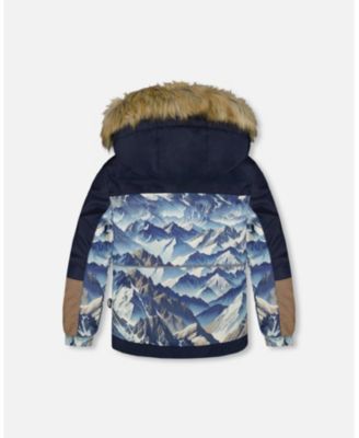 Boy Two-Piece Play Snowsuit with Printed Colorblocked Jacket Navy Blue - Toddler|Child