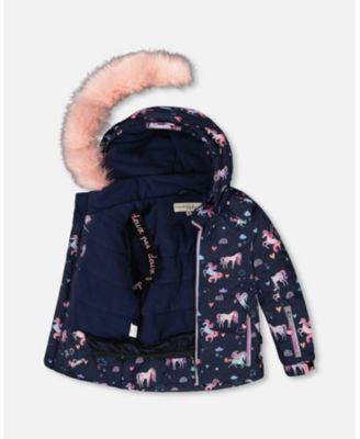 Big Girls Two-Piece Play Snowsuit with Printed Jacket and Solid Pant Candy Pink