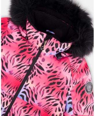 Girl Two-Piece Play Snowsuit with Multicolor Print Jacket and Solid Pant Black - Child