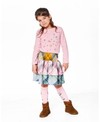 Big Girls Two-Tiered Flannel Skirt Green Pink and Yellow