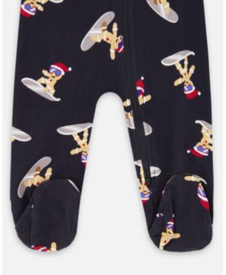 Baby Boy One-Piece Cotton Pajama Black Cookie Print - Baby