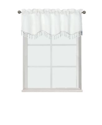Luxurious Solid Colored Scalloped Rod Pocket Window Valance With Crystal Beaded Trim