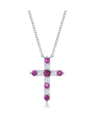 Sterling Silver Birthstone Cross Cz Necklace - Ruby 62$