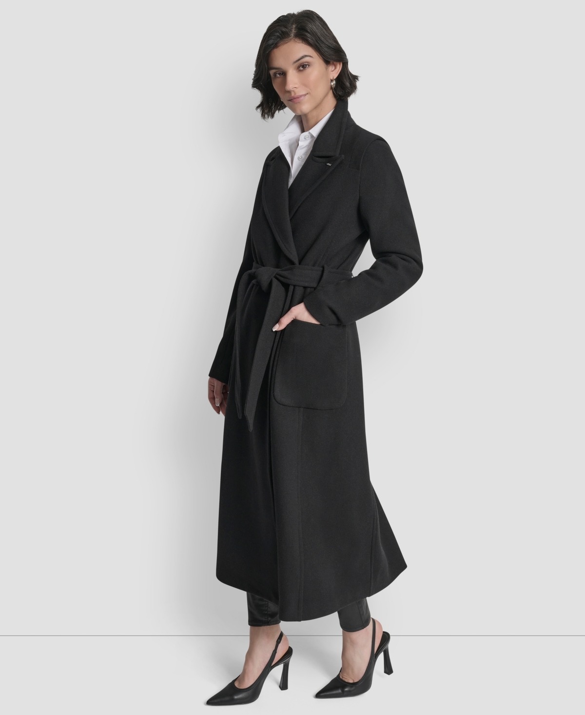 Dkny Women's Notch Collar Belted Wrap Coat In Black