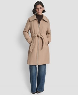 Petite Belted Zip Front Coat